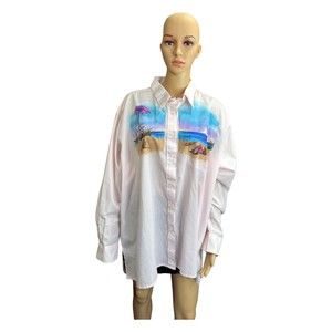 Mili Designs Shirt Womens Size 1X Pink Pin Stripe Button Front Long Sleeve